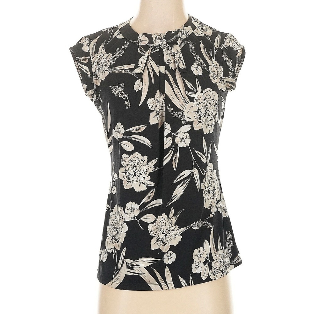 Karl Lagerfeld Black and White Cap Sleeve Fitted Blouse